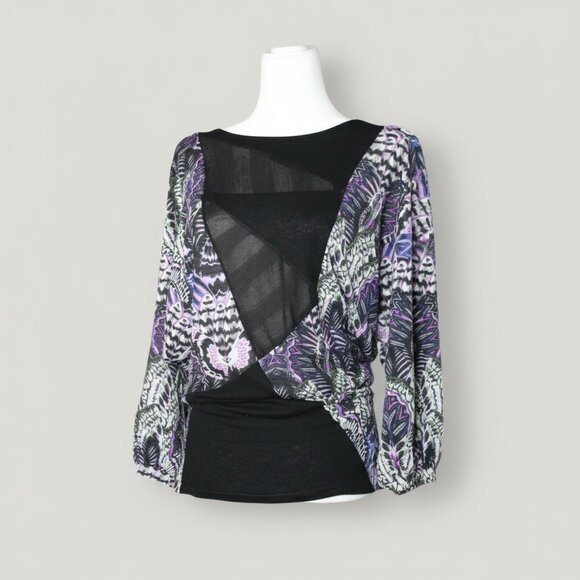 Custo Barcelona Asymmetrical Tunic Top or Mini Dress Small Black Purple Floral - Picture 4 of 4